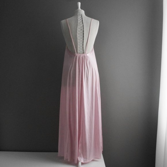 Vintage Lily of France Long Satin & Lace Mauve Pink Slip Night Gown Size Large - Picture 14 of 15